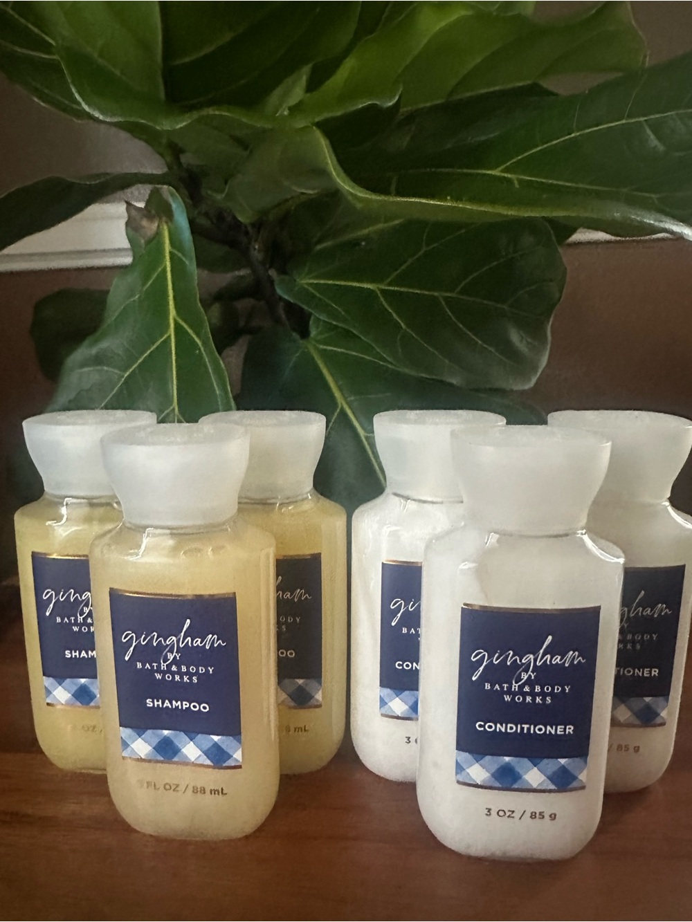 Set of 6 Bath GINGHAM Hair Shampoo & Conditioner Travel Size 3 oz